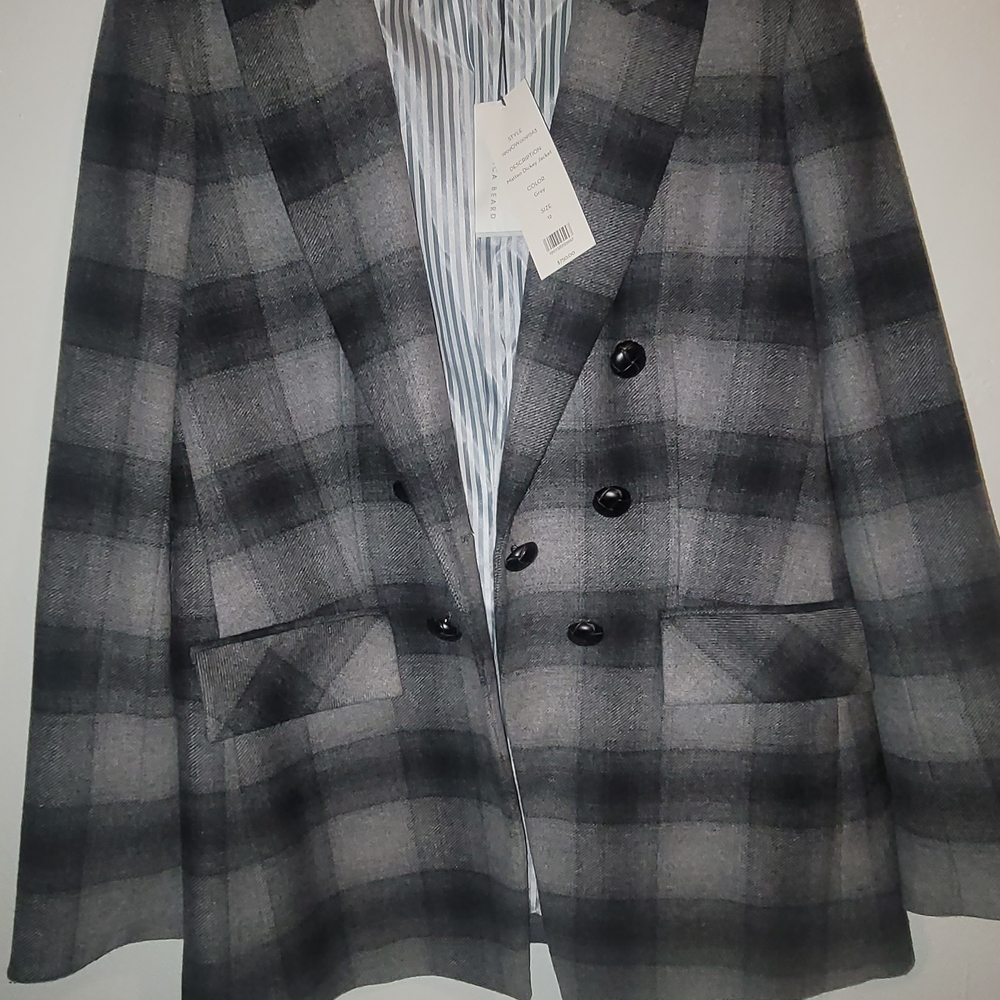 Veronica Beard Gray Plaid Dickey Blazer/Jacket with Black Buttons - Picture 2 of 10
